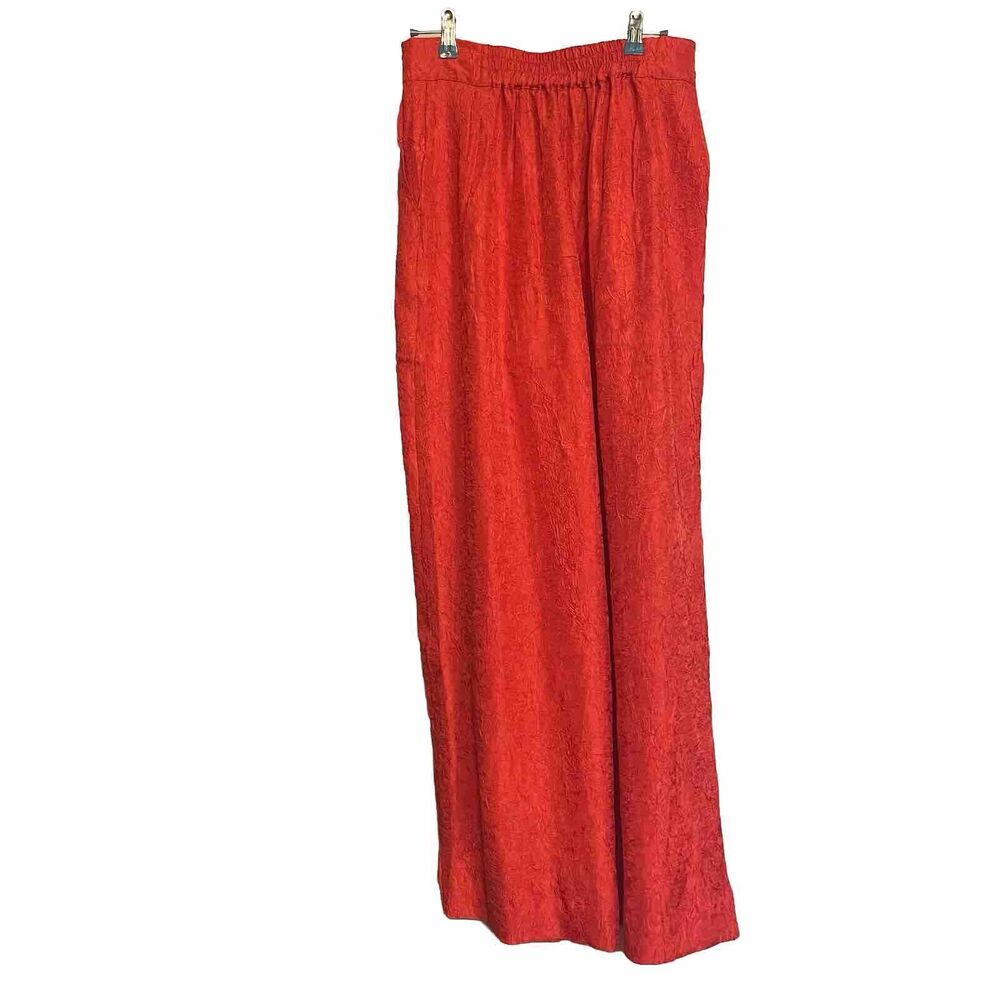 House Of Harlow 1969 Pants High Waist‎ Wide Legs Crinkled Red Size S With Pocket - Picture 2 of 10